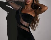 Оксамитова сукня із вставками сітки зі стразами   | PUSHKA SHOP