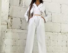 Комплект: укорочённый пиджак с завязками на талии + брюки Комплект: укорочённый пиджак с завязками на талии + брюки | PUSHKA SHOP