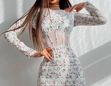 Приталенное платье-мини с корсетной вставкой на талии  | PUSHKA SHOP