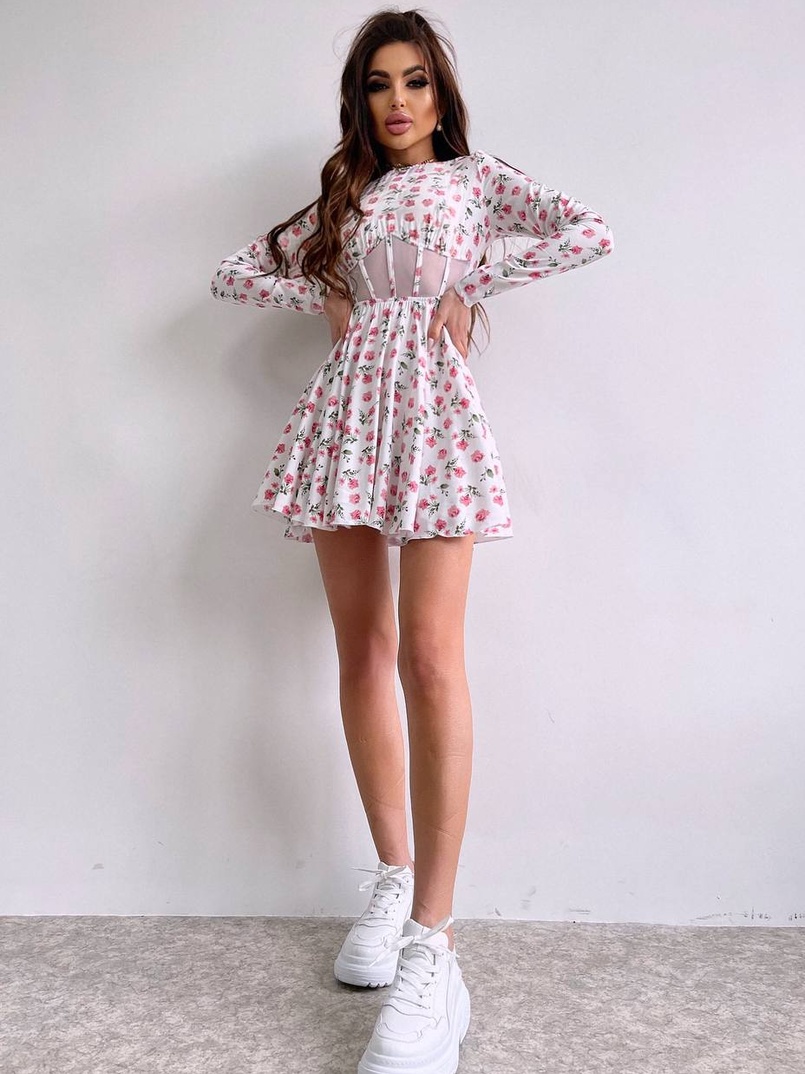 Приталена сукня з корсетною вставкою та спідницею-сонцем | PUSHKA SHOP