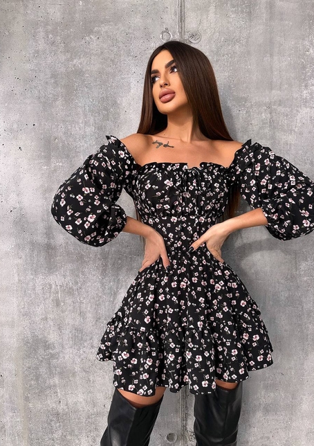 Сукня з воланами та шнурівкою  по спинці | PUSHKA SHOP