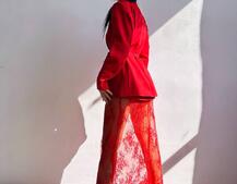 Комплект: піджак + блуза з баской + мереживна спідниця-шорти  | PUSHKA SHOP