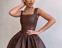 Корсетна сукня з еко-шкіри зі спідницею-балоном | PUSHKA SHOP