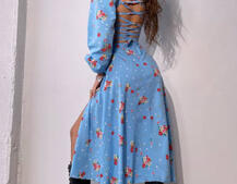 Квіткова сукня-міді зі шнурівкою на спинці та розрізом на ніжці | PUSHKA SHOP