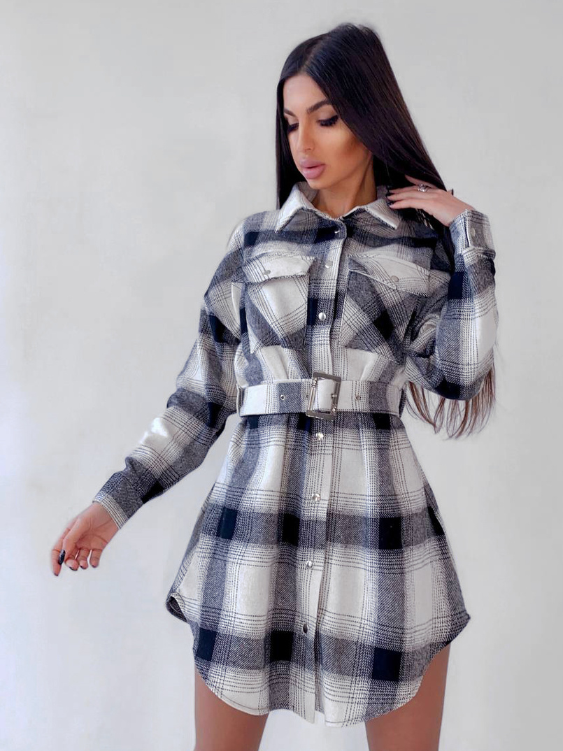 Кашемировое платье-рубашка в клетку Кашемировое платье-рубашка в клетку | PUSHKA SHOP