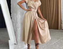 Шелковое платье-миди с широким поясом  | PUSHKA SHOP