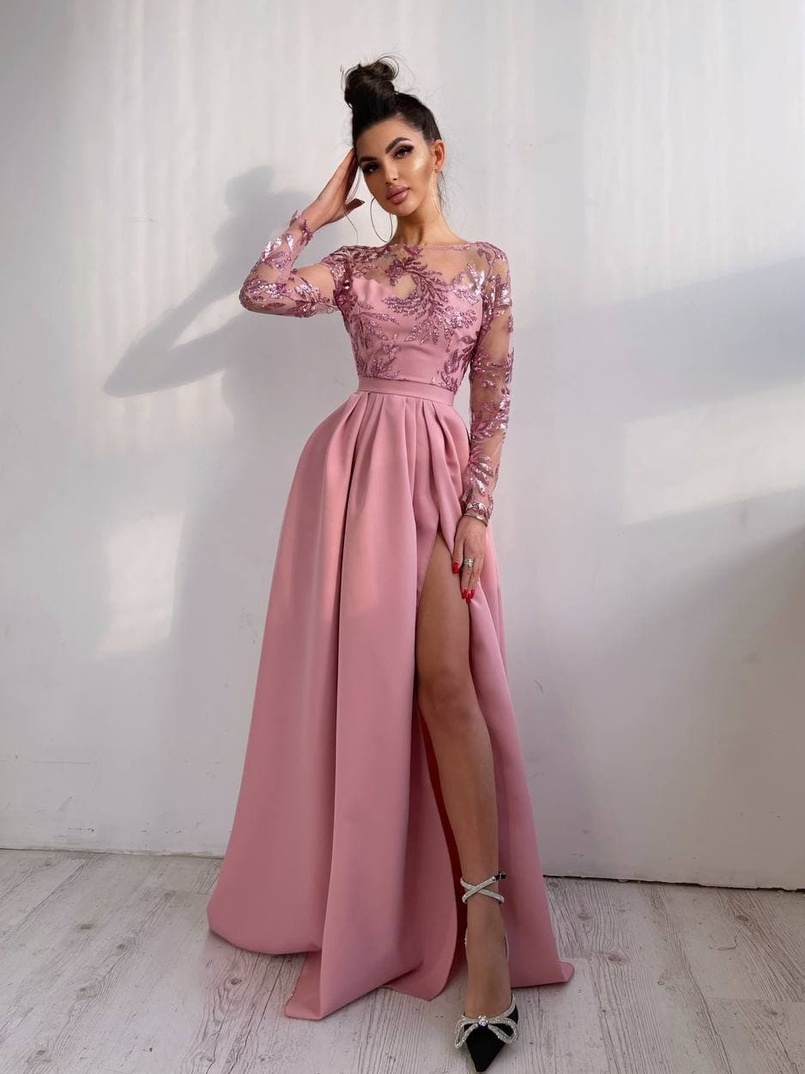 Платье макси с пайетками и разрезом на юбке  Платье макси с пайетками и разрезом на юбке  | PUSHKA SHOP