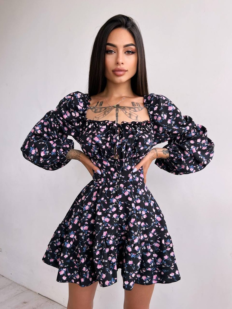 Квіткова сукня на ґудзиках з воланами Квіткова сукня на ґудзиках з воланами | PUSHKA SHOP