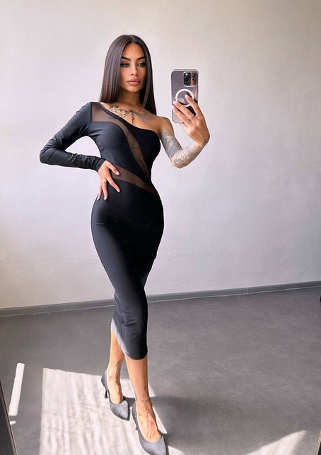 Сукня міді  із вставками сітки  | PUSHKA SHOP