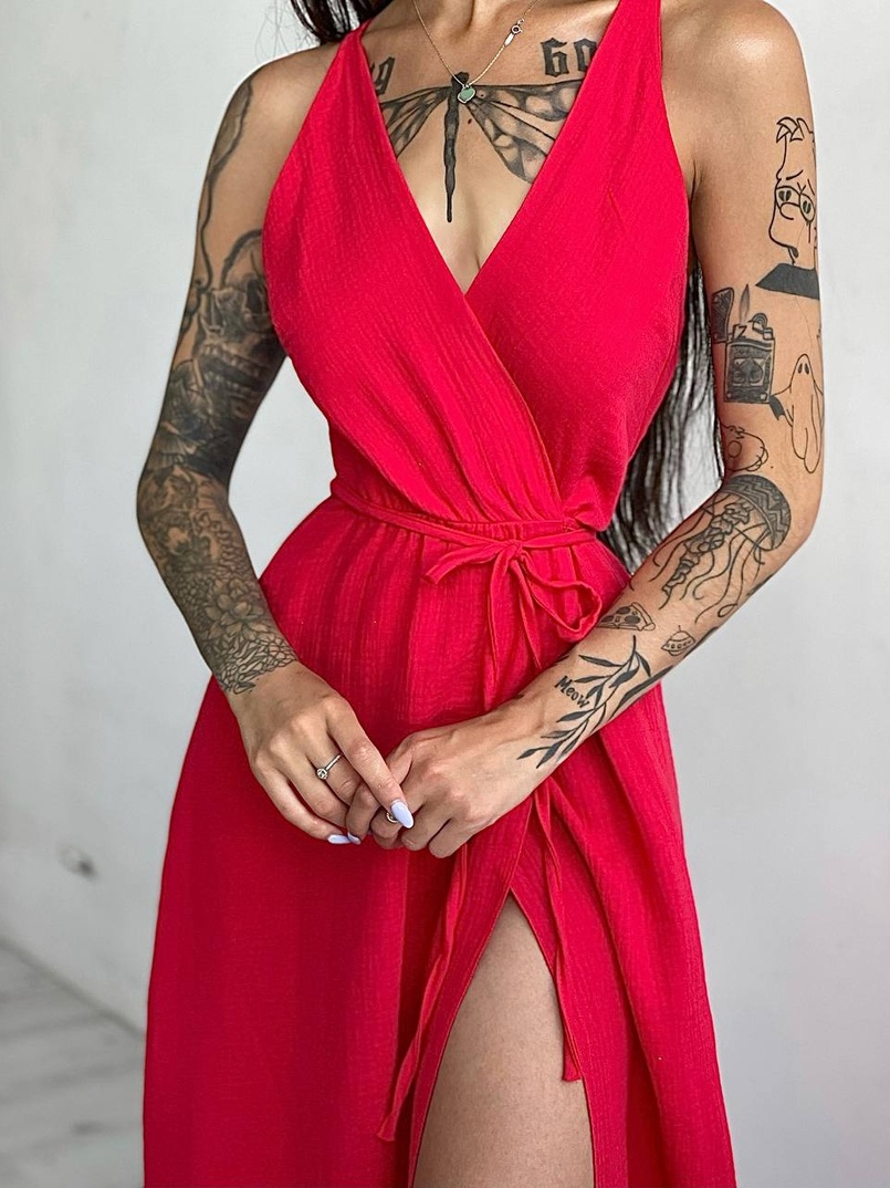 Муслиновое платье с запахом  | PUSHKA SHOP