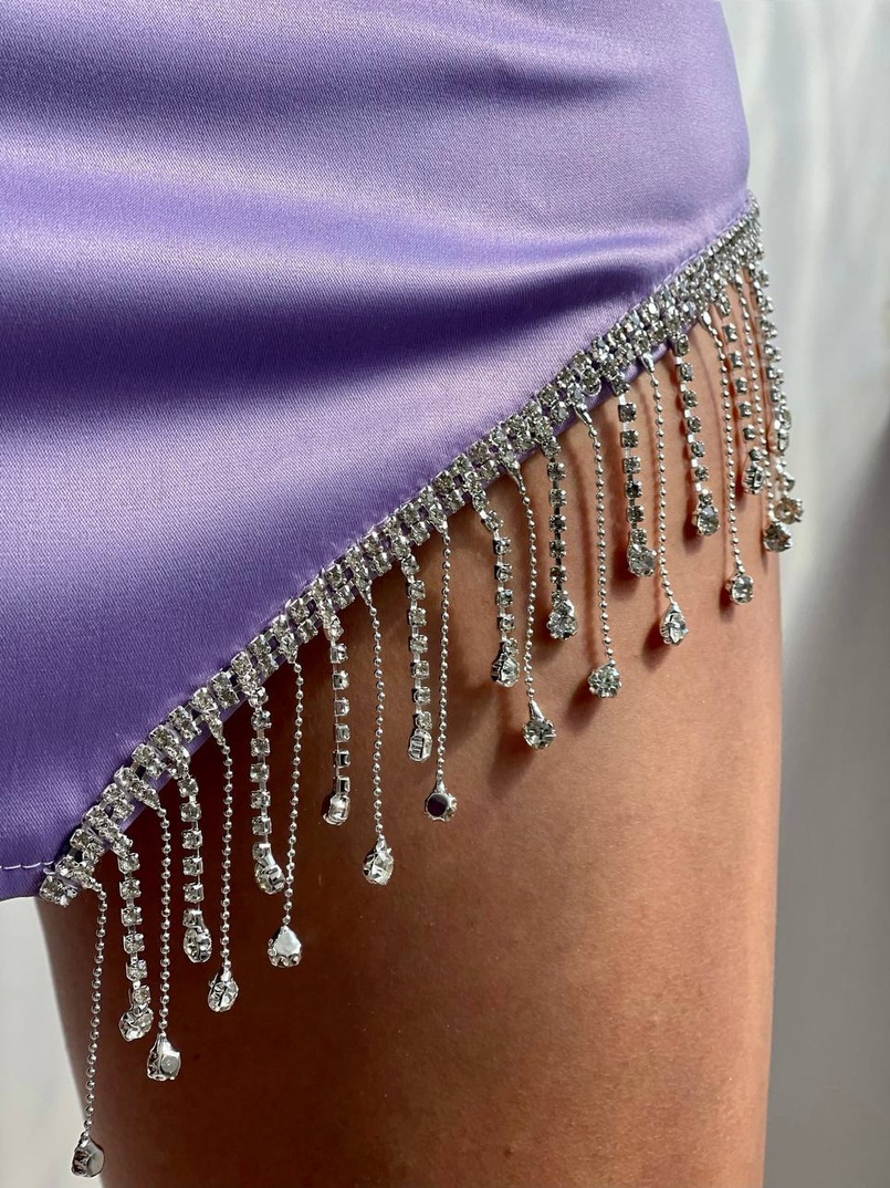 Комплект: топ с чашечками + юбка, декорированным бахромой из страз  | PUSHKA SHOP