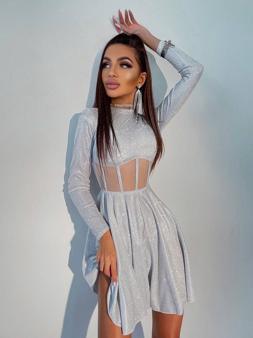 Приталена блискуча сукня з корсетною вставкою та пишною спідницею-сонцем | PUSHKA SHOP