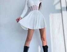 Приталена сукня з корсетною вставкою та спідницею-сонцем | PUSHKA SHOP