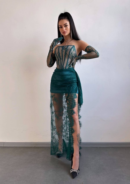 Мереживна сукня максі з рукавичками  | PUSHKA SHOP