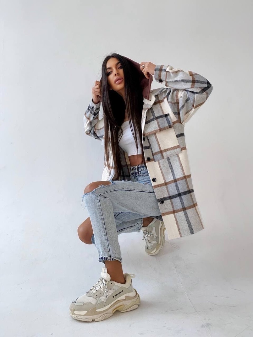 Кашемировая рубашка в клетку с капюшоном Кашемировая рубашка в клетку с капюшоном | PUSHKA SHOP