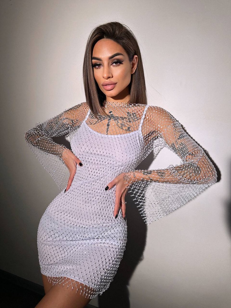 Сукня із сітки зі стразами на трикотажній підкладці  | PUSHKA SHOP