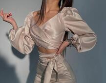 Атласний комплект, декорований бахромою зі страз Атласний комплект, декорований бахромою зі страз | PUSHKA SHOP