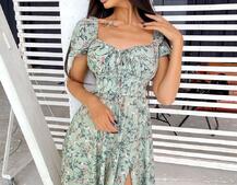 Летнее цветочное платье-миди с завязками на груди Летнее цветочное платье-миди с завязками на груди | PUSHKA SHOP