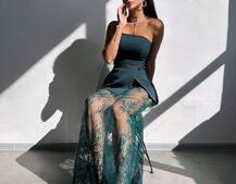 Комплект: піджак + блуза з баской + мереживна спідниця-шорти  | PUSHKA SHOP