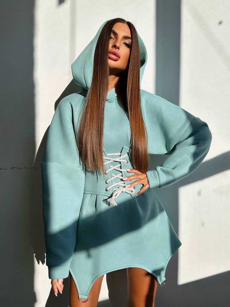 Тепле приталене худі з капюшоном на флісі + корсет на шнурівці Можна носити з корсетом та без Тепле приталене худі з капюшоном на флісі + корсет на шнурівці Можна носити з корсетом та без | PUSHKA SHOP