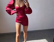 Атласний  комплект: корсет + спідниця декорована бахромою зі страз | PUSHKA SHOP