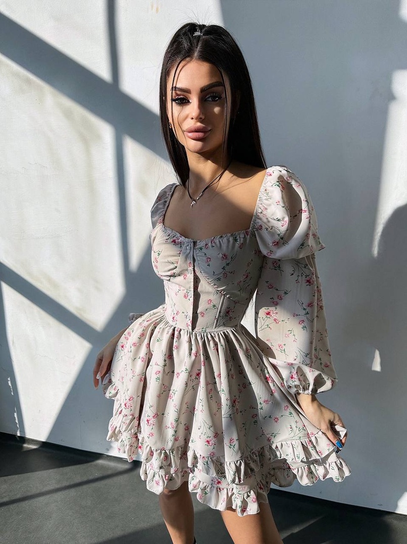 Лялькова сукня з пишною спідницею та корсетним верхом з ніжним квітковим принтом  | PUSHKA SHOP