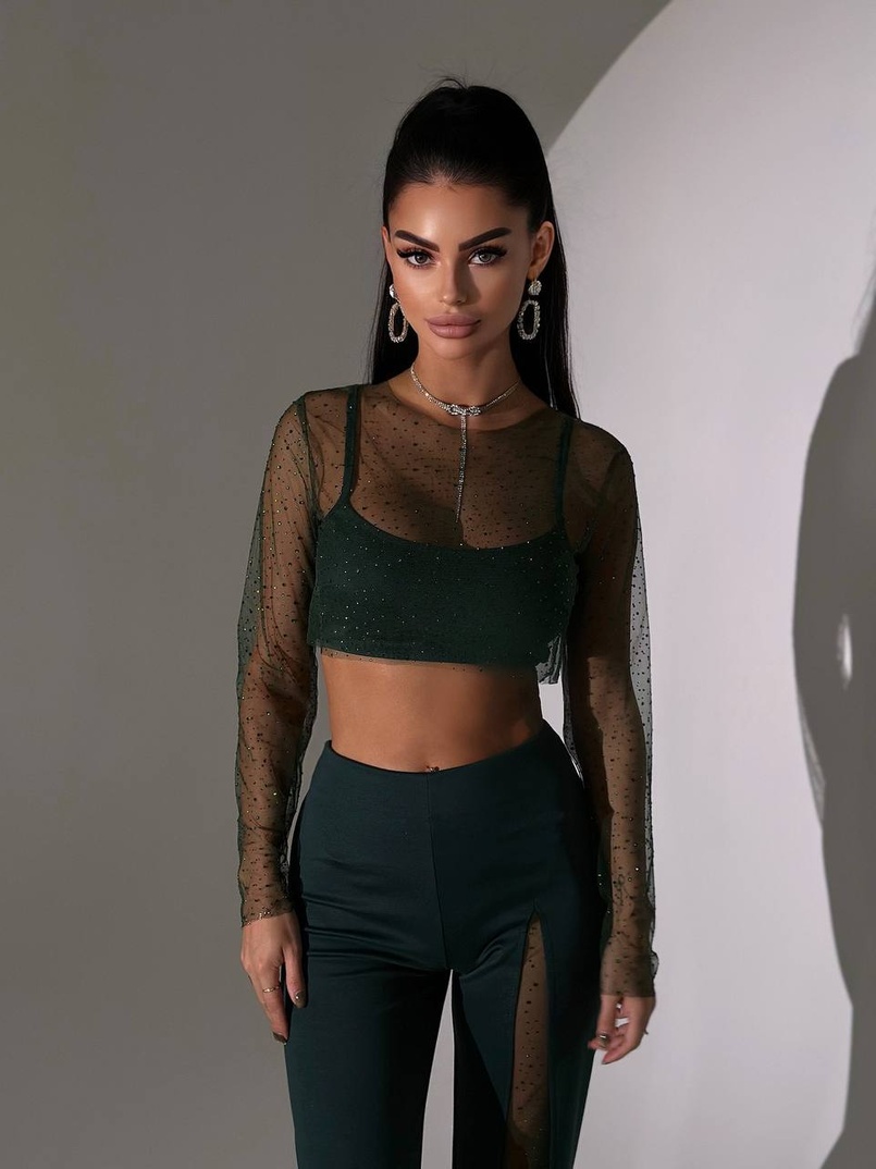 Комплект: топ + штани із сіткою зі стразами  | PUSHKA SHOP