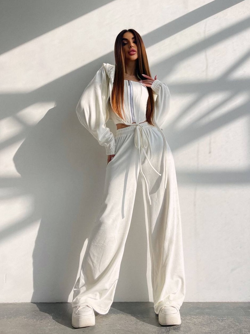 Велюровий комплект трійка: кофта + корсет на блискавці+ штани | PUSHKA SHOP