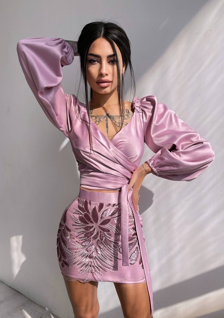 Комплект: топ з об'ємними рукавами + мереживна спідниця | PUSHKA SHOP