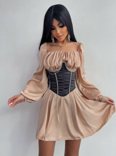 Приталена сукня з шовку  + корсет декорований стразами  Ручна робота  | PUSHKA SHOP