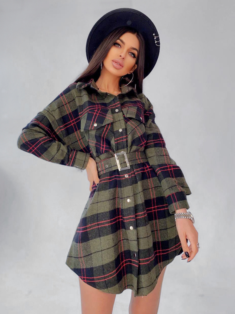 Кашемировое платье-рубашка в клетку Кашемировое платье-рубашка в клетку | PUSHKA SHOP