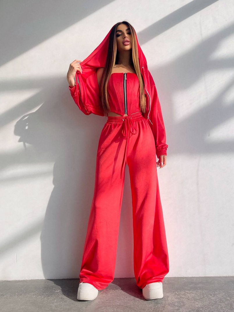 Велюровий комплект трійка: кофта + корсет на блискавці+ штани | PUSHKA SHOP