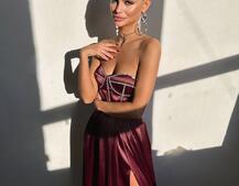 Комплект: корсет-бюстьє , декорований стразами + спідниця максі з розрізом Комплект: корсет-бюстьє , декорований стразами + спідниця максі з розрізом | PUSHKA SHOP