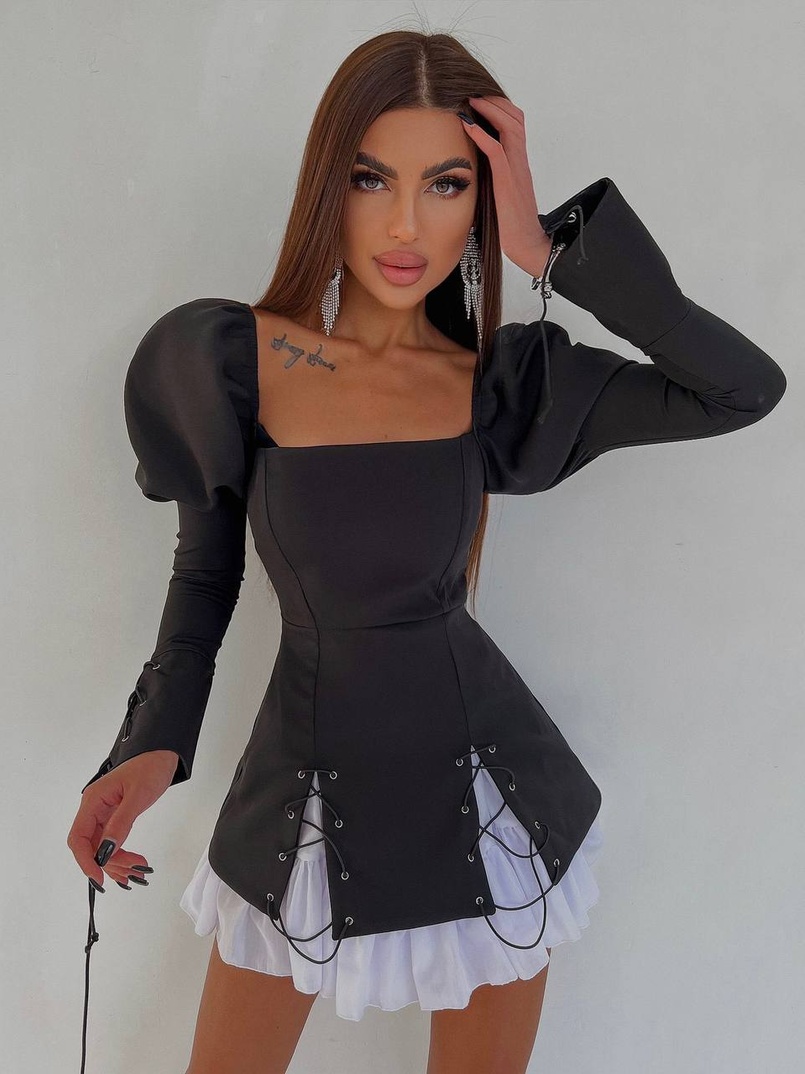 Сукня з об'ємними рукавами + спідниця з воланами | PUSHKA SHOP