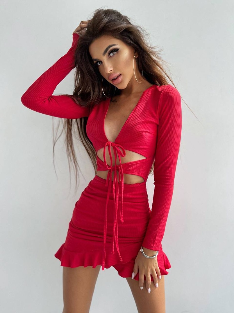 Трикотажна сукня з присбореною спідницею | PUSHKA SHOP