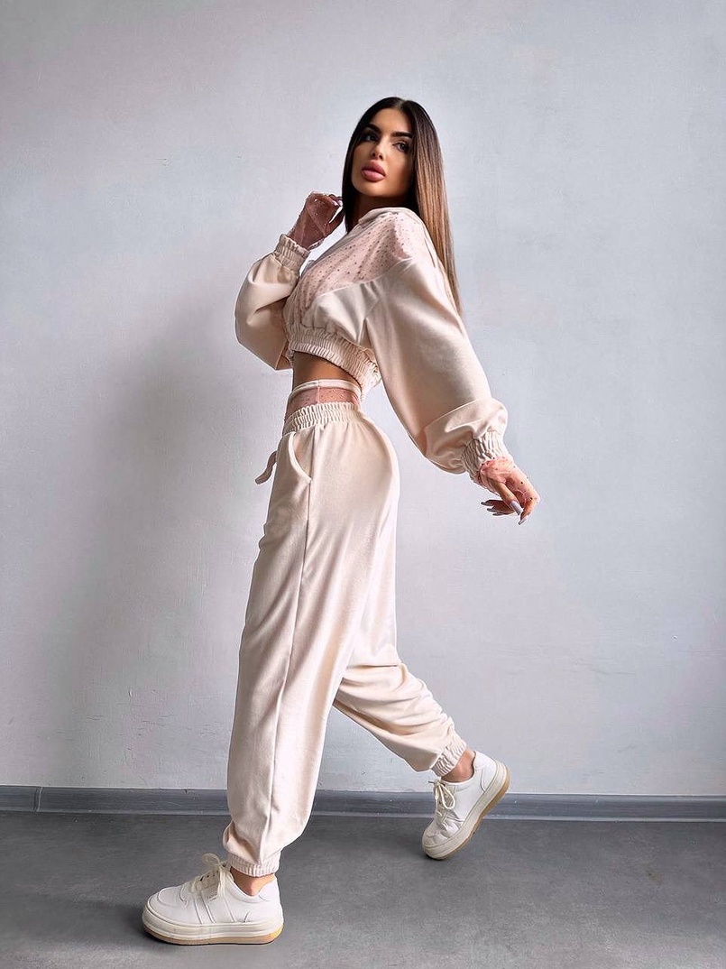 Велюровий комплект декорований стразами( бомбер+ рукавички+ штани + трусики) | PUSHKA SHOP