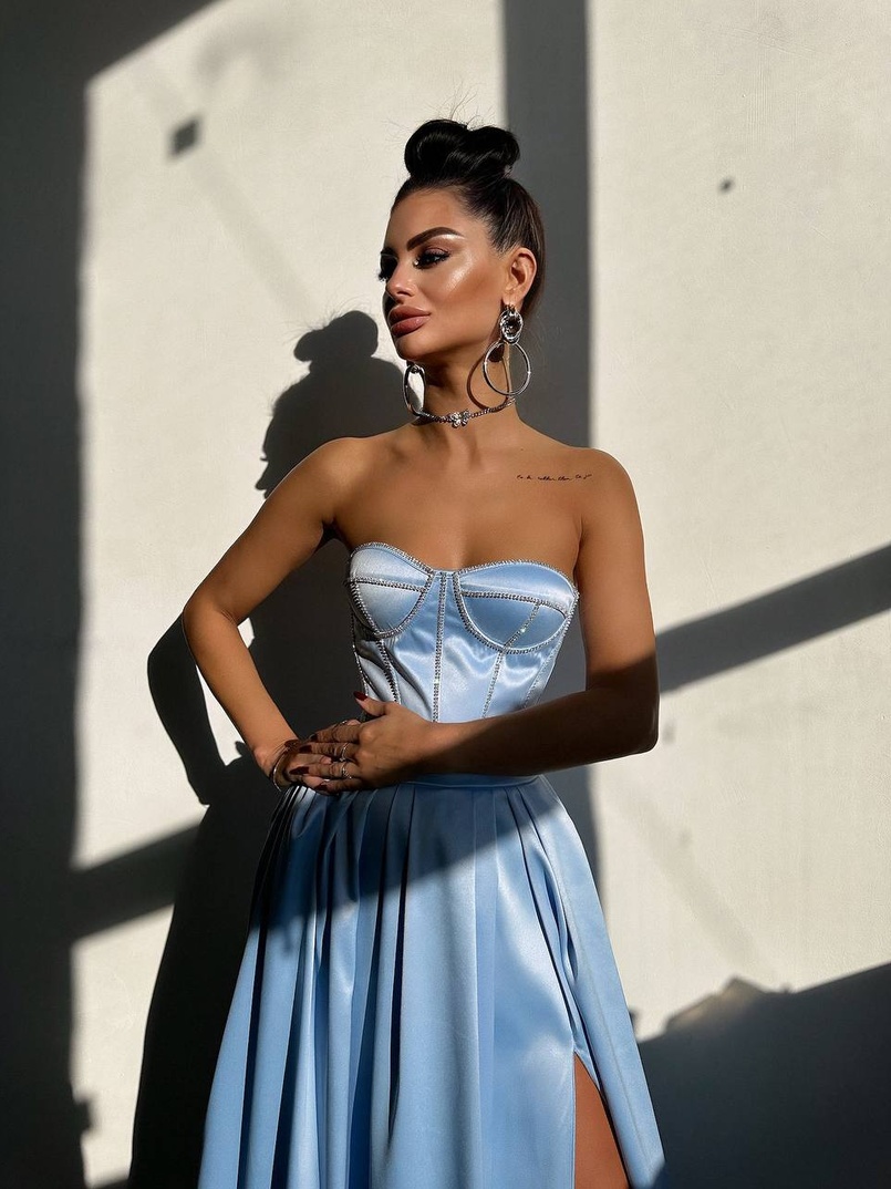 Комплект: корсет-бюстьє , декорований стразами  + спідниця максі з розрізом   | PUSHKA SHOP