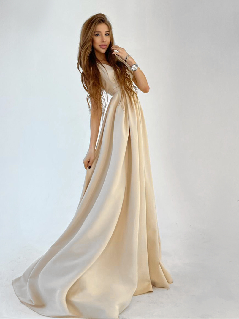 Платье макси с разрезом на юбке и запахом на груди   | PUSHKA SHOP