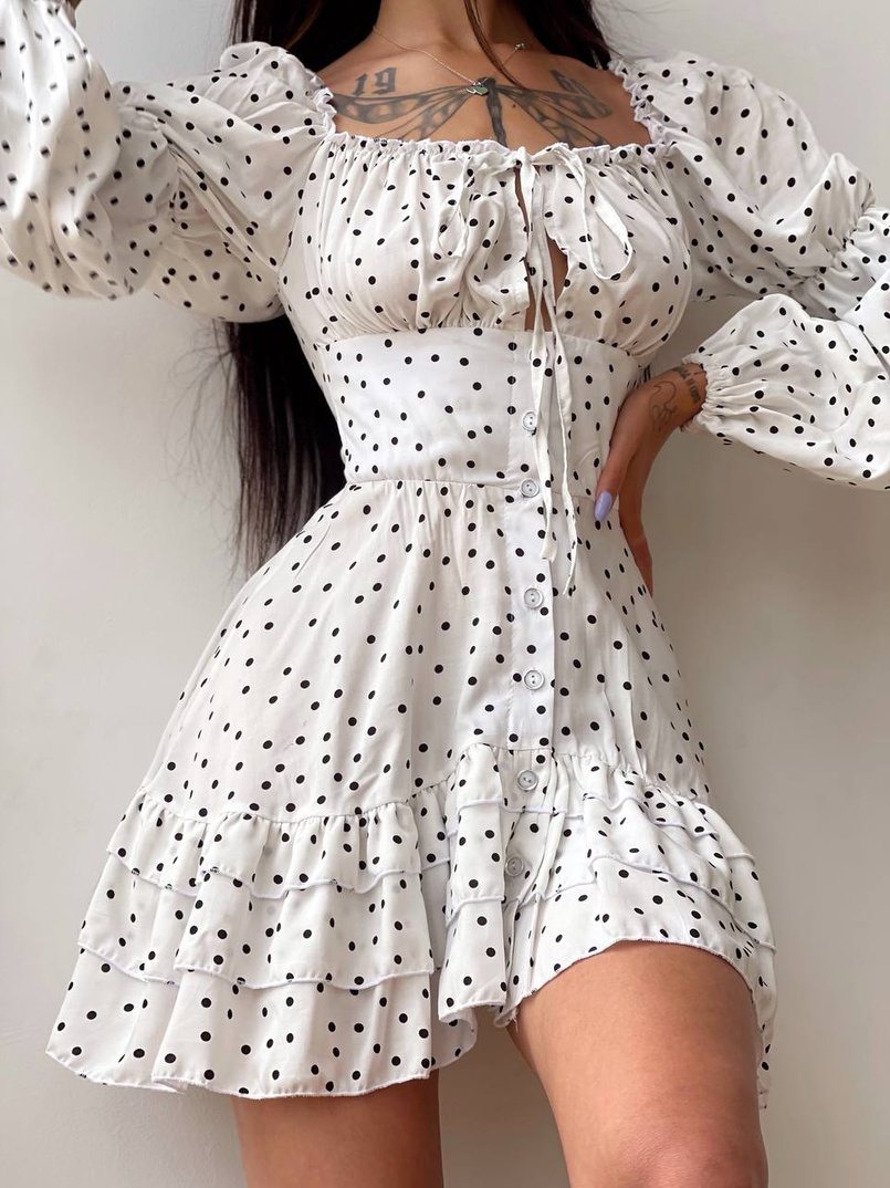 Сукня в горошок на ґудзиках з воланами  | PUSHKA SHOP