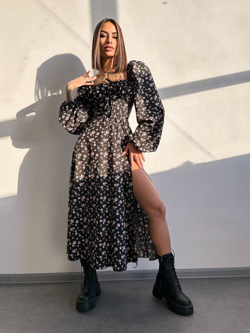 Улюблена сукня-міді зі шнурівкою на талії  Улюблена сукня-міді зі шнурівкою на талії  | PUSHKA SHOP