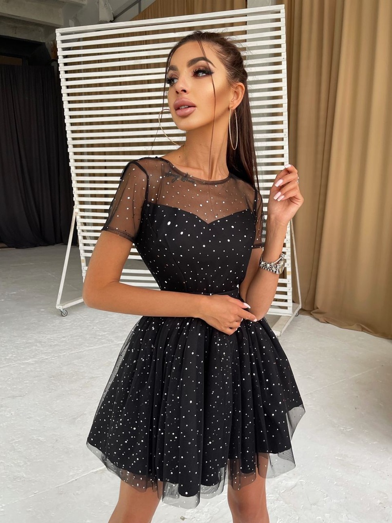 Платье-мини  с голографическими  блестками | PUSHKA SHOP