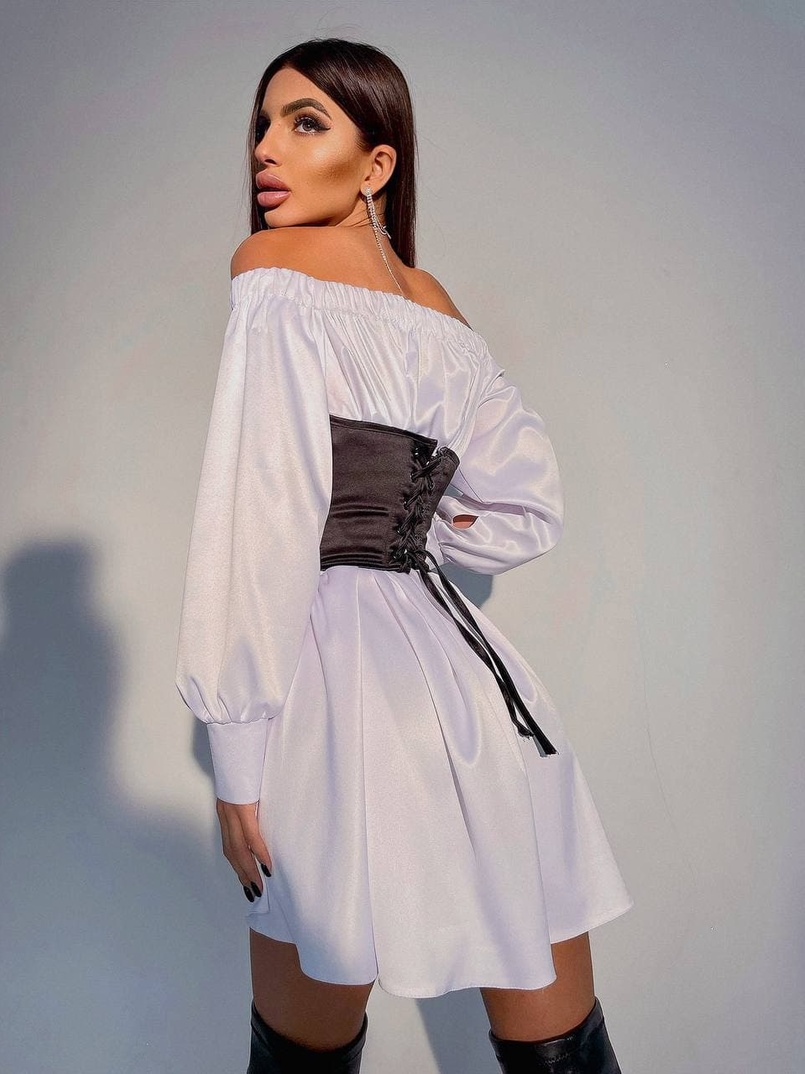 Платье-рубашка в комплекте с корсетом, декорированным стразами  Платье-рубашка в комплекте с корсетом, декорированным стразами  | PUSHKA SHOP