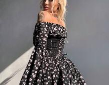 Сукня з асиметричною спідницею та розкльошеними рукавами + корсет  | PUSHKA SHOP