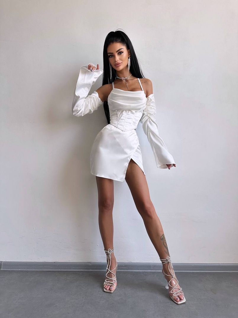 Комплект: корсет з рукавами    + спідниця міні з драпіруванням   | PUSHKA SHOP