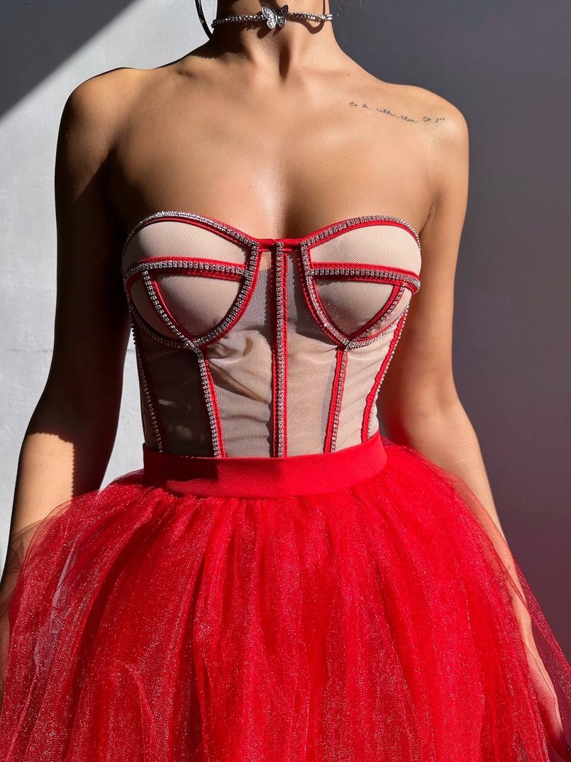 Комплект: корсет бюстьє декорований стразами + пишна спідниця максі  Ручна робота  | PUSHKA SHOP