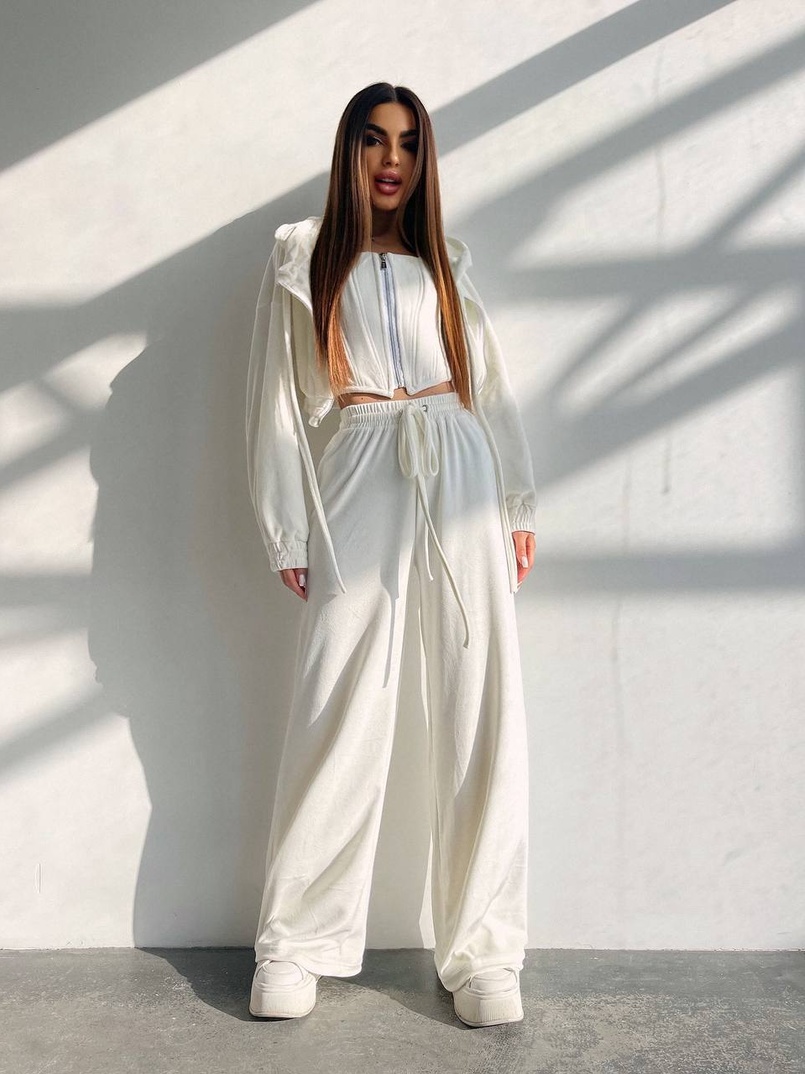 Велюровий комплект трійка: кофта + корсет на блискавці+ штани | PUSHKA SHOP