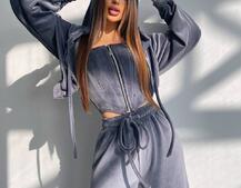 Велюровий комплект трійка: кофта + корсет на блискавці+ штани | PUSHKA SHOP