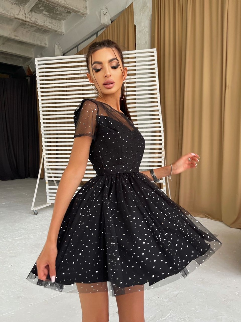 Платье-мини  с голографическими  блестками | PUSHKA SHOP