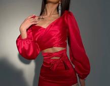 Атласний комплект, декорований бахромою зі страз | PUSHKA SHOP