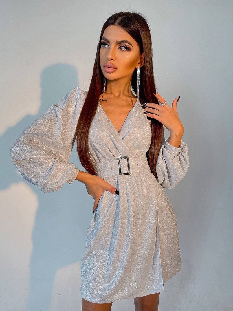 Блестящее платье с широким поясом   | PUSHKA SHOP